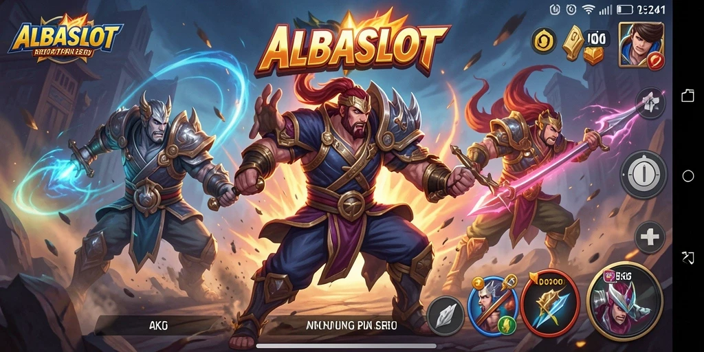 Screenshot utama menunjukkan pertarungan intens dalam ALBASLOT.