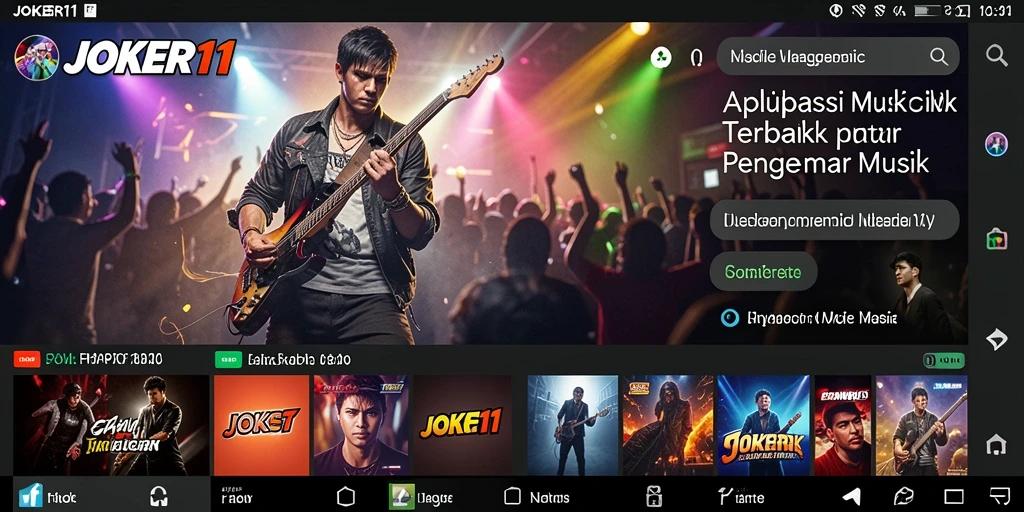 Tampilan utama JOKER11 menampilkan berbagai lagu dan playlist menarik.